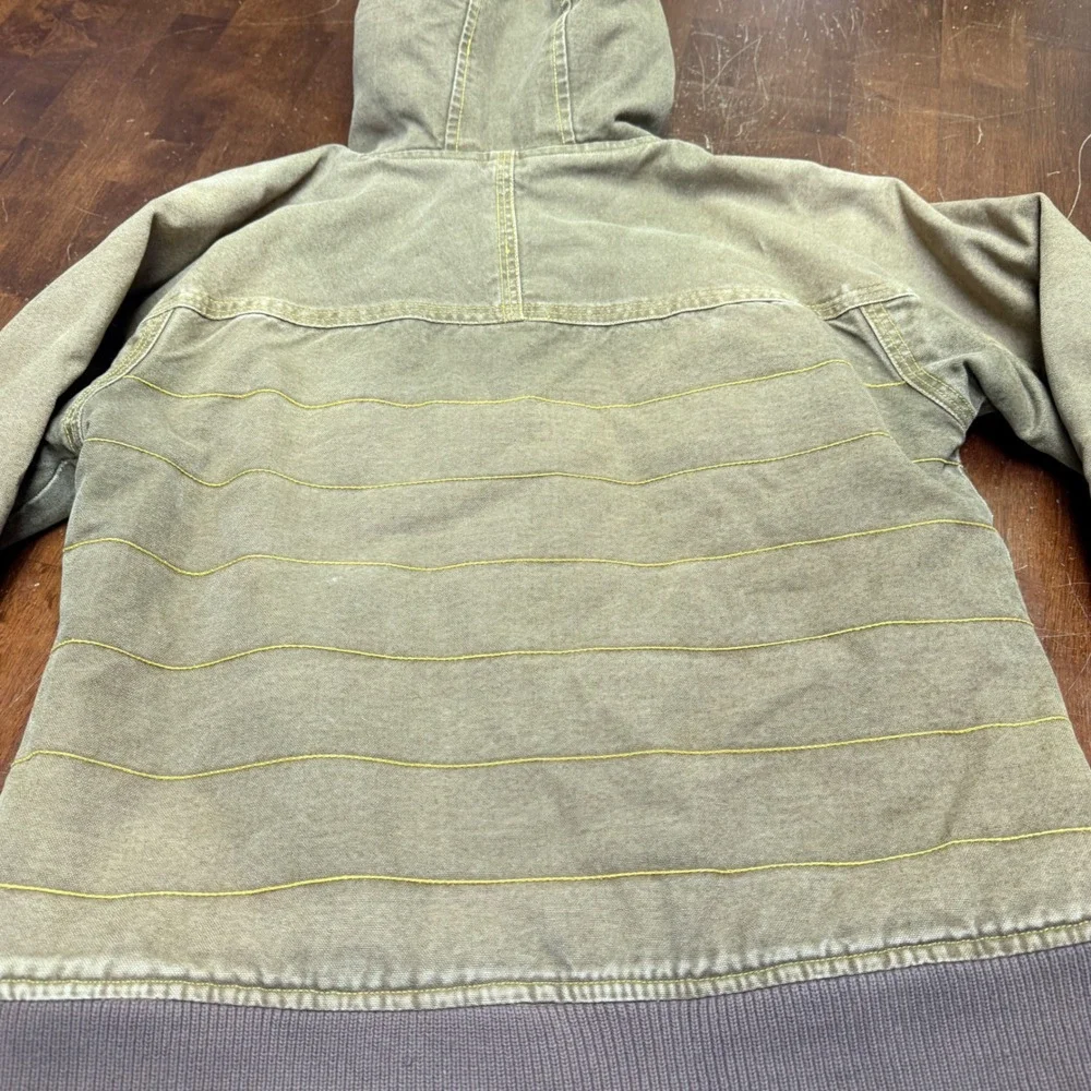 KAVU Sherpa Lined‎ Canvas Hooded Jacket Youth Medium Brown Zip Up Casual